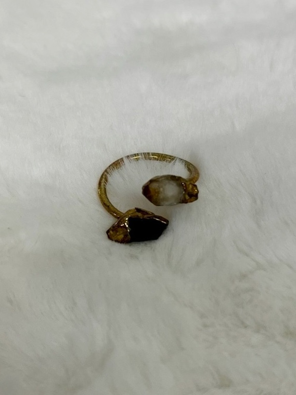 Gold-Tone Double Crystal Open Ring - White and Black Stones Size 7